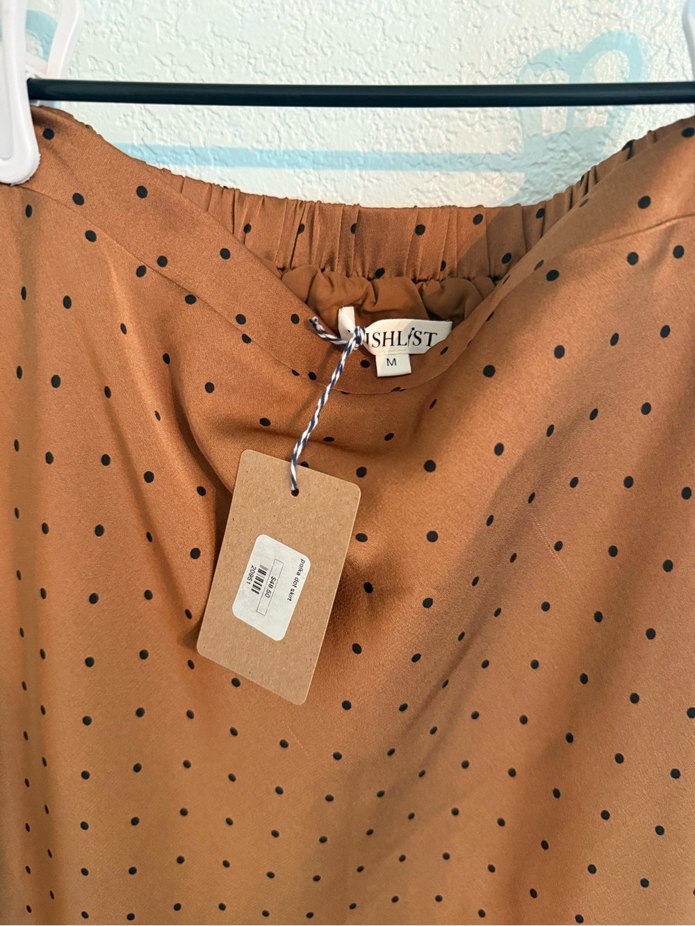 Wishlist Satin Rust Brown Polka Dot Skirt with Black Dots